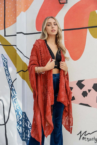 Rust Embroidered Zig Zag Soft Kimono