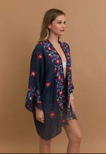 Load image into Gallery viewer, Navy Floral Embroidered Kimono