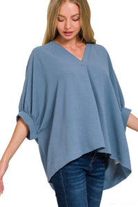 Woven Airflow V-neck Puff Sleeve Top