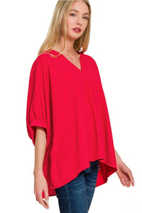 Woven Airflow V-neck Puff Sleeve Top