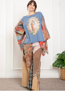 Virgin Mary Print Kantha Poncho Top