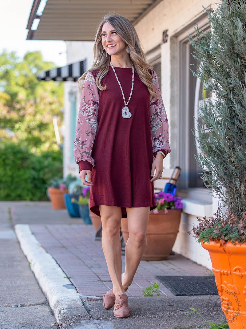 Burgundy dress clearance with cardigan